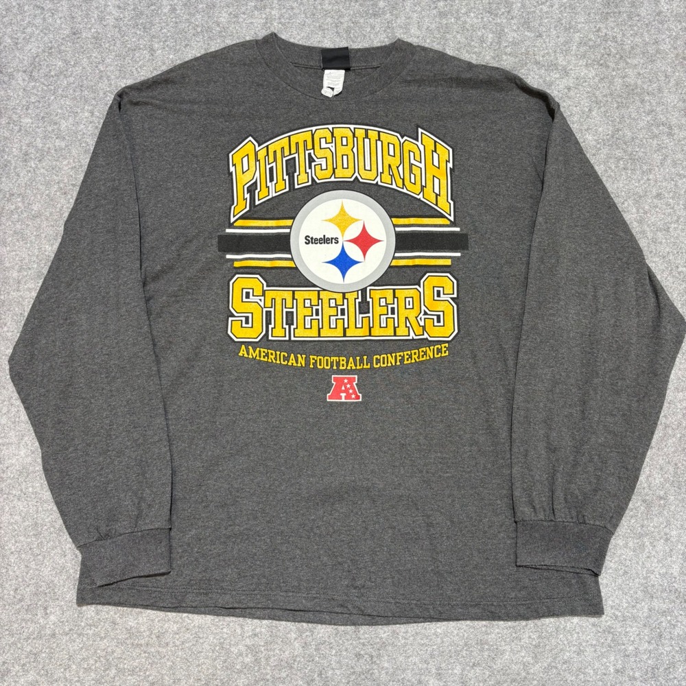 NFL Team Apparel Pittsburgh Steelers Long Sleeve Shirt Mens 2XL Charcoal Grey